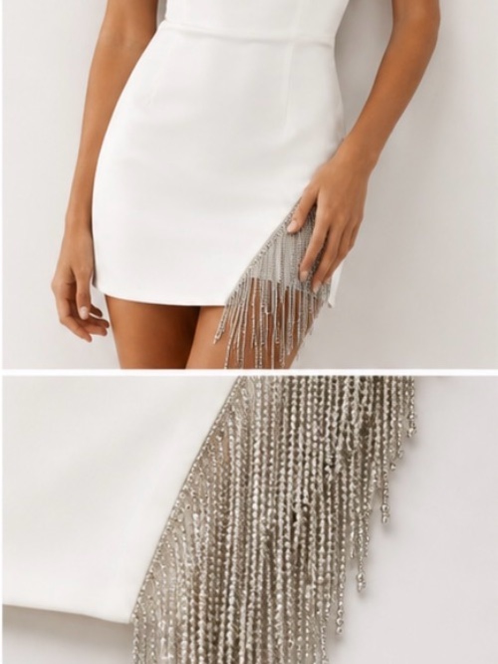 Anna Grace/Lizard White Mini Dress with Silver Fringe